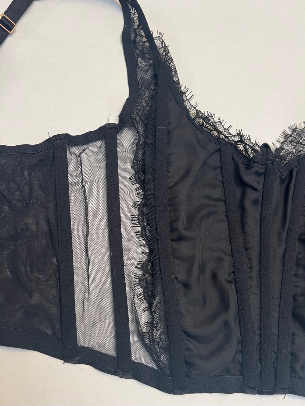 VICTORIA’S SECRET BLACK DREAM ANGELS UNLINED LACE UP CORSET BRA TOP M/DD - Picture 9 of 14